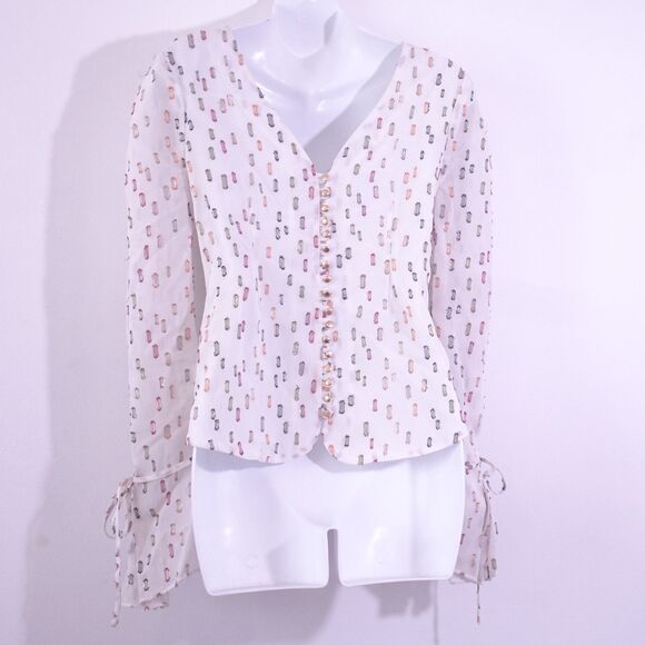 Eva Franco Multi Color Gold Thread Overlay Balloon Sleeve Blouse Sz 4 NWT 398 - Picture 7 of 14